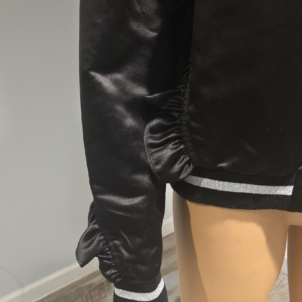 Rachael R Roy Shiny Black Bomber Jacket - Picture 2 of 8